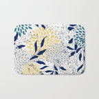 Floral Leaves and Blooms, Yellow, Gray, Teal, Navy Bath Mat Gallery Image 1