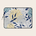Floral Leaves and Blooms, Yellow, Gray, Teal, Navy Laptop Sleeve Gallery Image 1