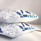 Floral Leaves and Blooms, Yellow, Gray, Teal, Navy Pillow Sham Gallery Image 3