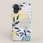 Floral Leaves and Blooms, Yellow, Gray, Teal, Navy iPhone Case Gallery Image 1
