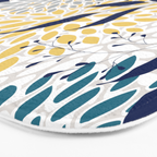 Floral Leaves and Blooms, Yellow, Gray, Teal, Navy Bath Mat Gallery Image 3
