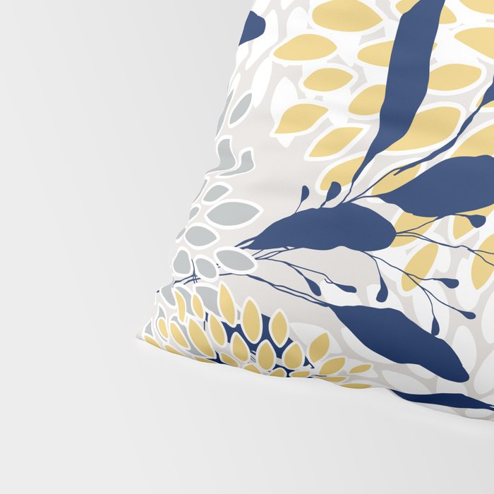 Floral Leaves and Blooms, Yellow, Gray, Teal, Navy Pillow Sham Gallery Image 4