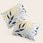 Floral Leaves and Blooms, Yellow, Gray, Teal, Navy Pillow Sham Gallery Image 3