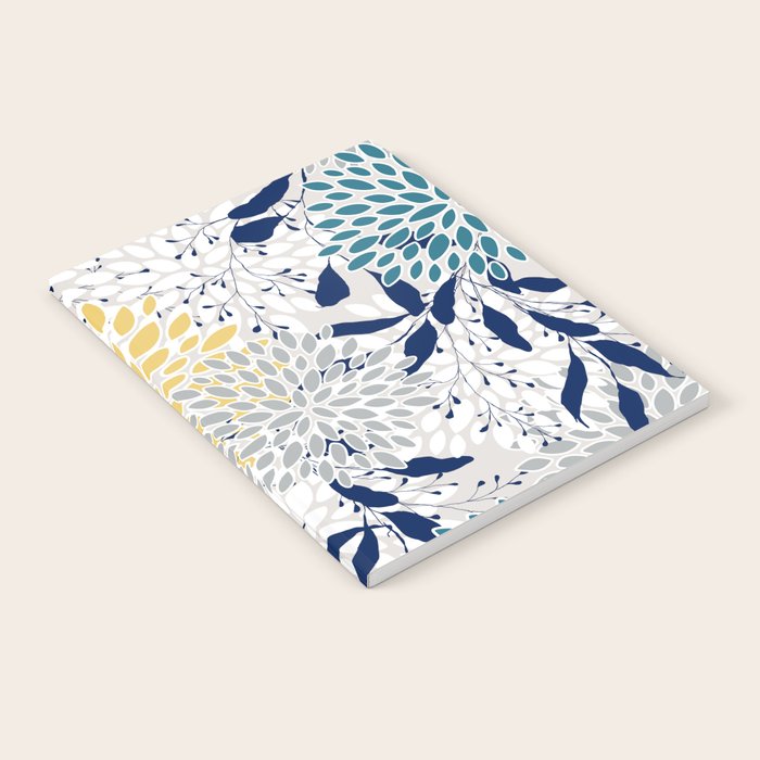 Floral Leaves and Blooms, Yellow, Gray, Teal, Navy Notebook Gallery Image 2