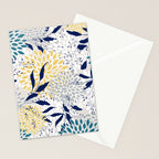 Floral Leaves and Blooms, Yellow, Gray, Teal, Navy Stationery Card Gallery Image 2