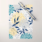 Floral Leaves and Blooms, Yellow, Gray, Teal, Navy Wrapping Paper Gallery Image 1