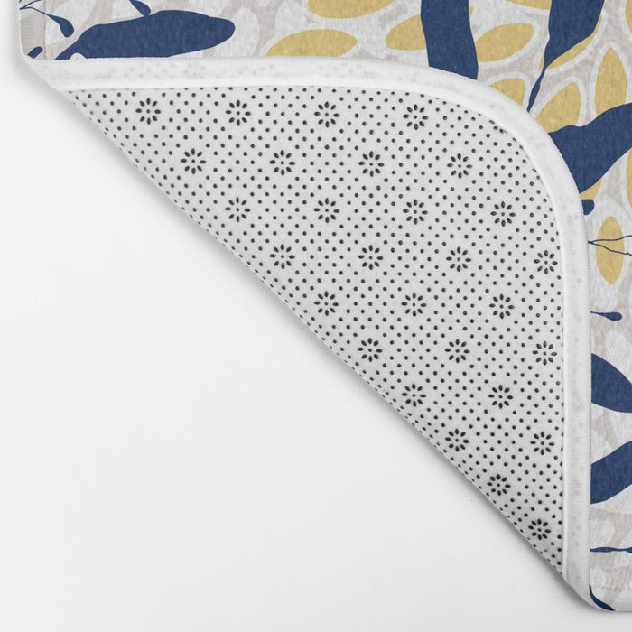 Floral Leaves and Blooms, Yellow, Gray, Teal, Navy Bath Mat Gallery Image 2