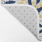 Floral Leaves and Blooms, Yellow, Gray, Teal, Navy Bath Mat Gallery Image 2