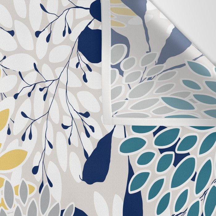 Floral Leaves and Blooms, Yellow, Gray, Teal, Navy Wall Tapestry Gallery Image 3