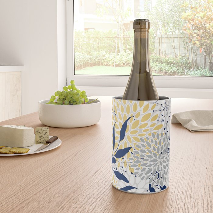Floral Leaves and Blooms, Yellow, Gray, Teal, Navy Wine Chiller Gallery Image 4