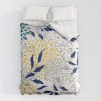Floral Leaves and Blooms, Yellow, Gray, Teal, Navy Comforter Gallery Image 6