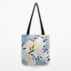 Floral Leaves and Blooms, Yellow, Gray, Teal, Navy Tote Bag Gallery Image 2