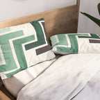 Deep Green Pattern Mid-century Modern Simple Geometric Pattern Watercolor Minimalist Art Squares Pillow Sham Gallery Image 2
