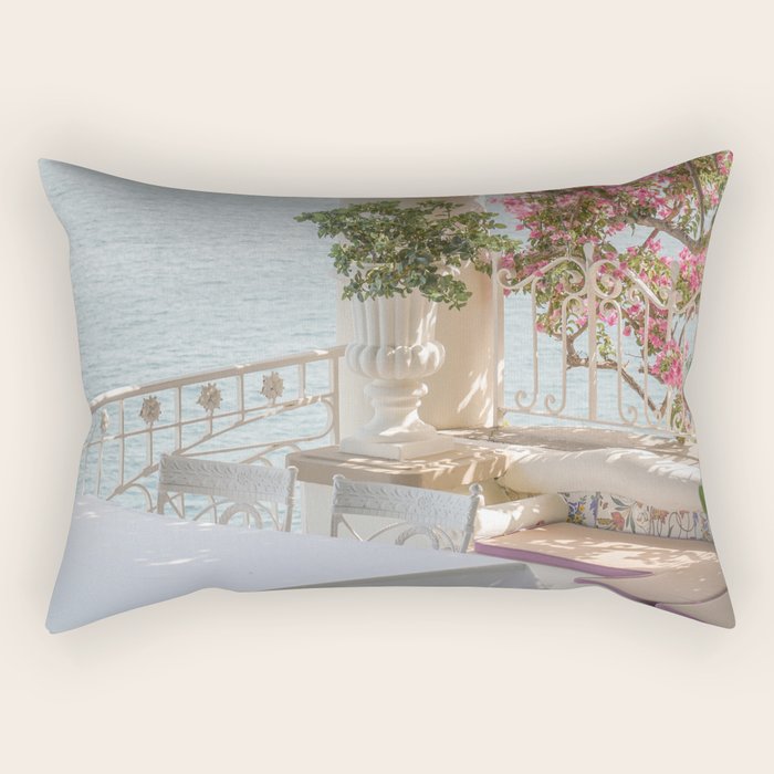 Sorrento Vibes | Balcony In Italy With Pink Flowers Photo Print | Summer Travel Photography Rectangular Pillow Gallery Image 1