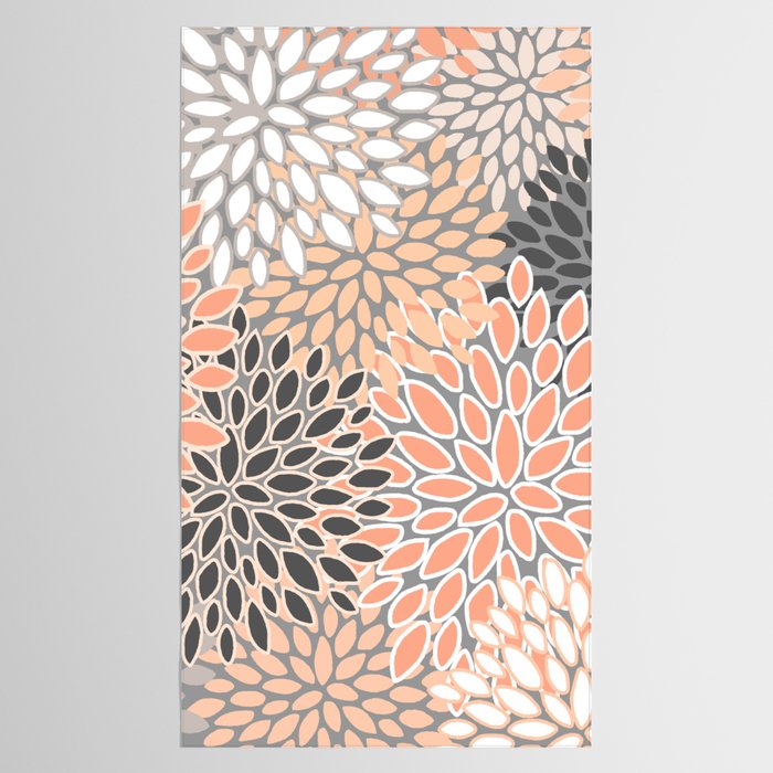 Modern, Flowers Print, Coral, Peach and Gray Tablecloth Gallery Image 2