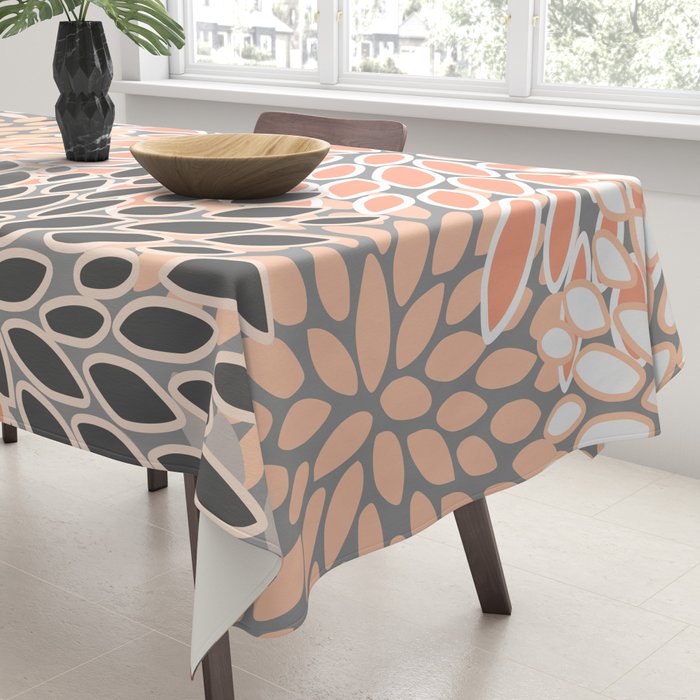 Modern, Flowers Print, Coral, Peach and Gray Tablecloth Gallery Image 3