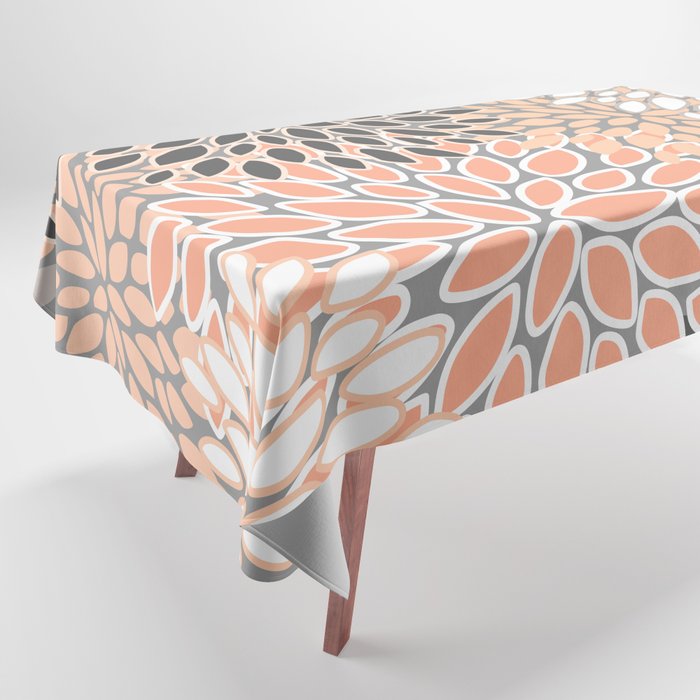 Modern, Flowers Print, Coral, Peach and Gray Tablecloth Gallery Image 1