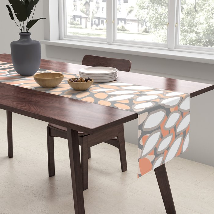 Modern, Flowers Print, Coral, Peach and Gray Table Runner Gallery Image 2
