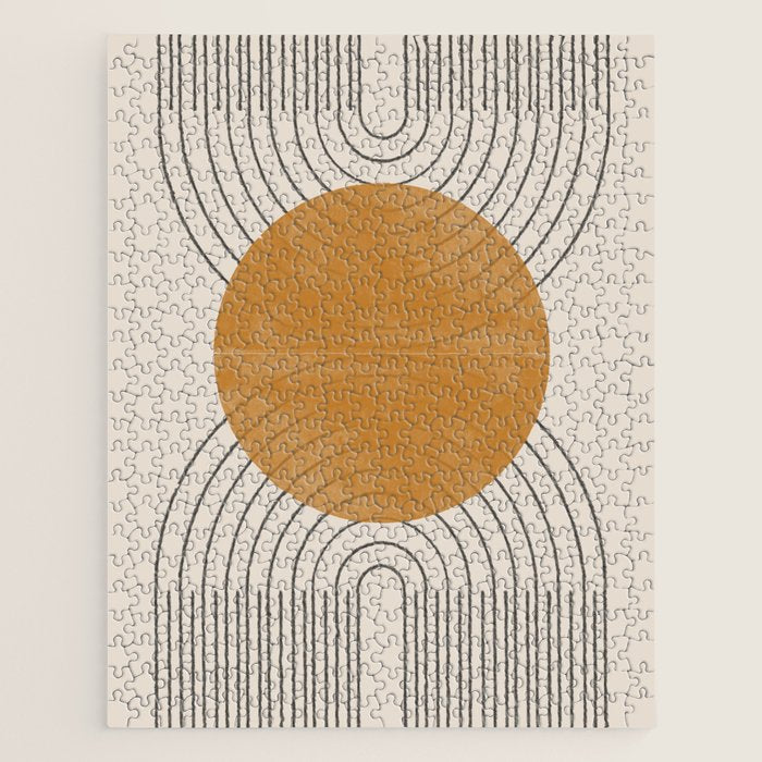 Minimal Line, Arch, Gold Sun Jigsaw Puzzle