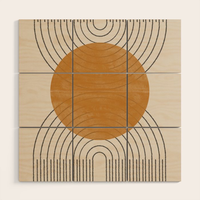 Minimal Line, Arch, Gold Sun Wood Wall Art Gallery Image 1