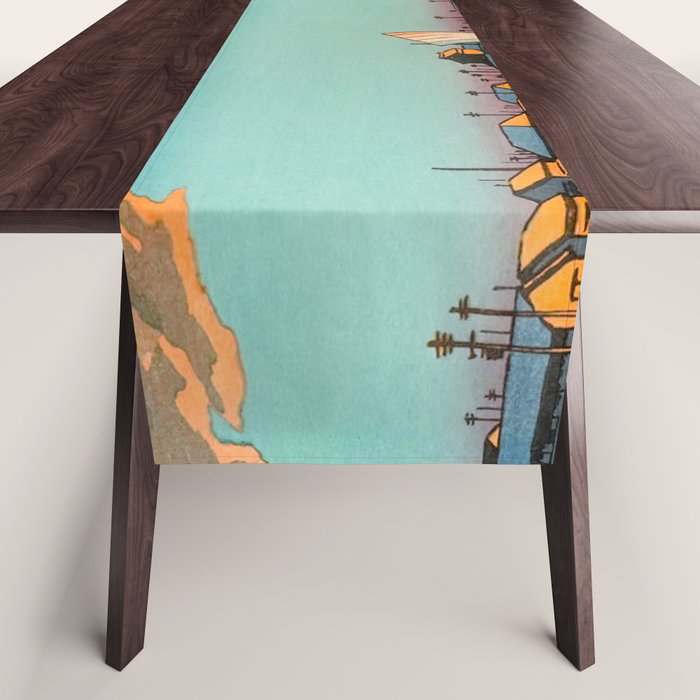 Hasui Hama-cho Riverbank Japanese Woodblock Print Table Runner Gallery Image 1