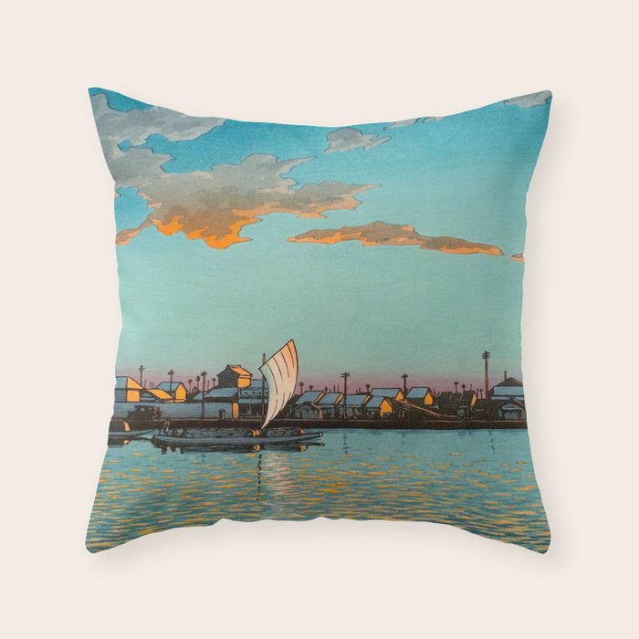 Hasui Hama-cho Riverbank Japanese Woodblock Print Throw Pillow Gallery Image 6