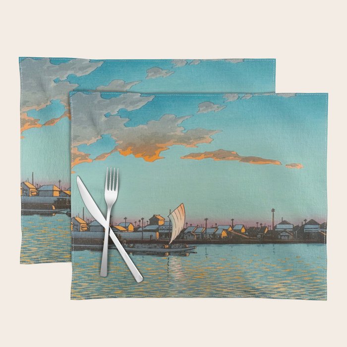 Hasui Hama-cho Riverbank Japanese Woodblock Print Placemat Gallery Image 1