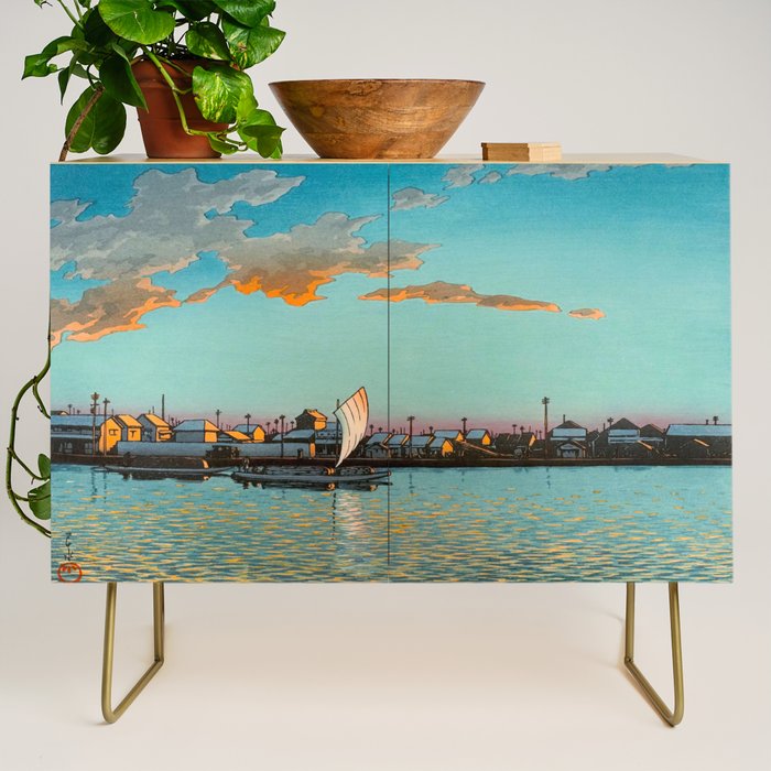 Hasui Hama-cho Riverbank Japanese Woodblock Print Credenza Gallery Image 1