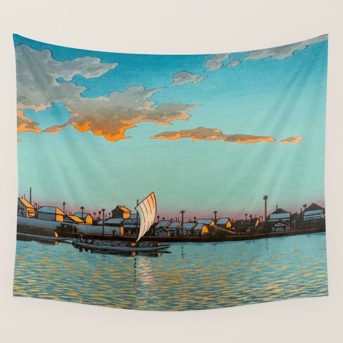 Hasui Hama-cho Riverbank Japanese Woodblock Print Wall Tapestry Gallery Image 4