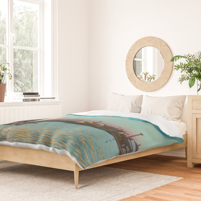 Hasui Hama-cho Riverbank Japanese Woodblock Print Duvet Cover Gallery Image 2