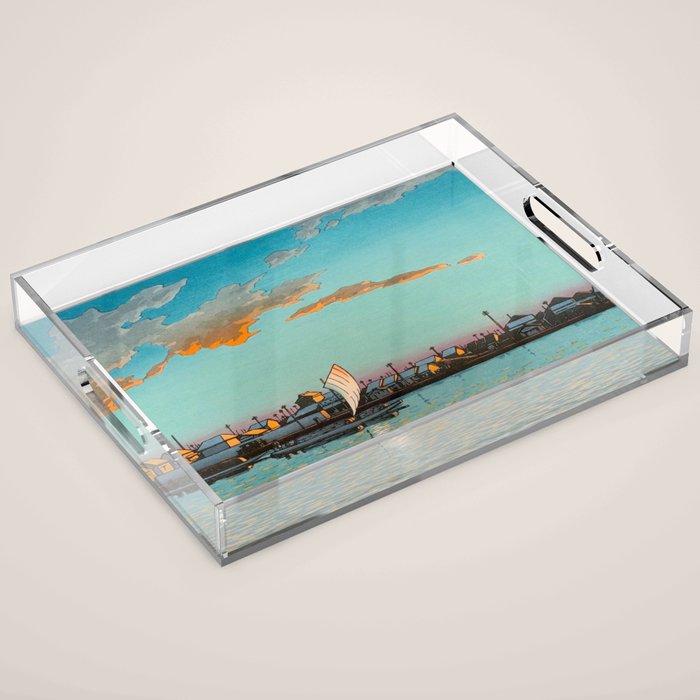 Hasui Hama-cho Riverbank Japanese Woodblock Print Acrylic Tray Gallery Image 1