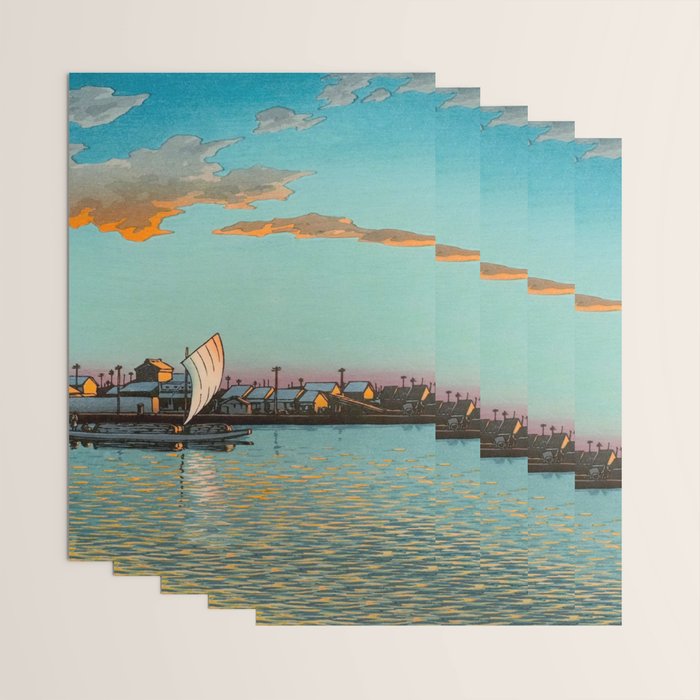 Hasui Hama-cho Riverbank Japanese Woodblock Print Wrapping Paper Gallery Image 3