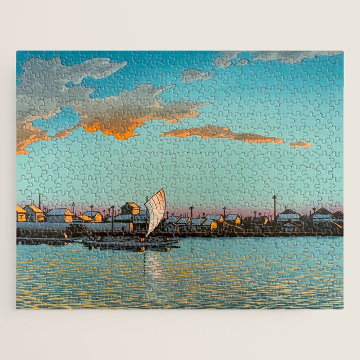 Hasui Hama-cho Riverbank Japanese Woodblock Print Jigsaw Puzzle Gallery Image 1