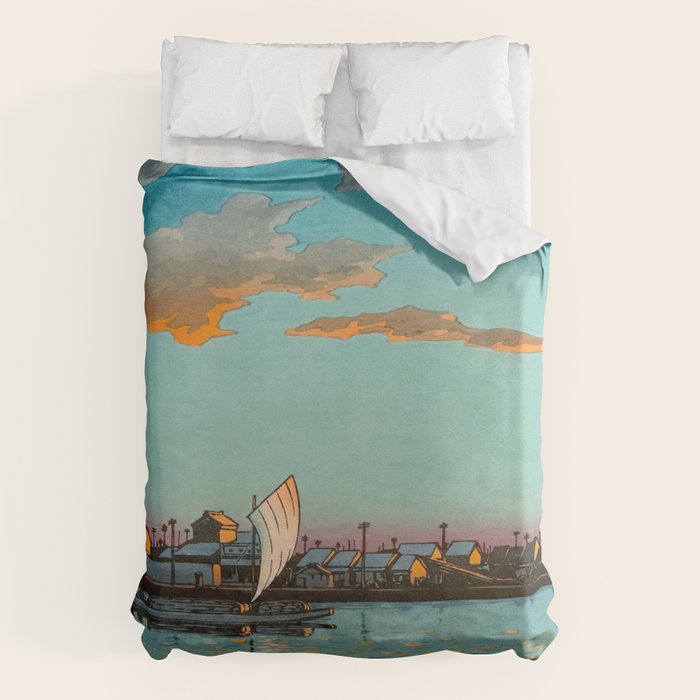 Hasui Hama-cho Riverbank Japanese Woodblock Print Duvet Cover Gallery Image 6