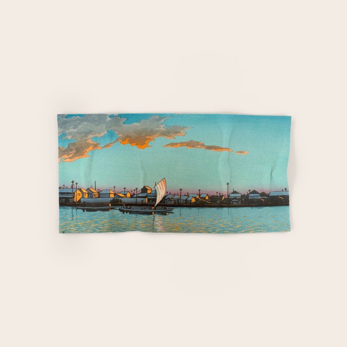 Hasui Hama-cho Riverbank Japanese Woodblock Print Bath Towel Gallery Image 1