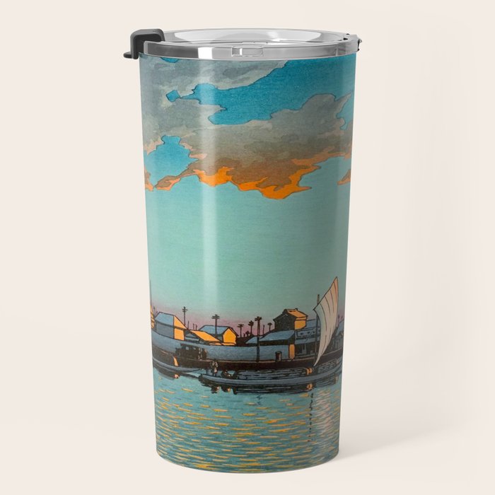 Hasui Hama-cho Riverbank Japanese Woodblock Print Travel Mug Gallery Image 3