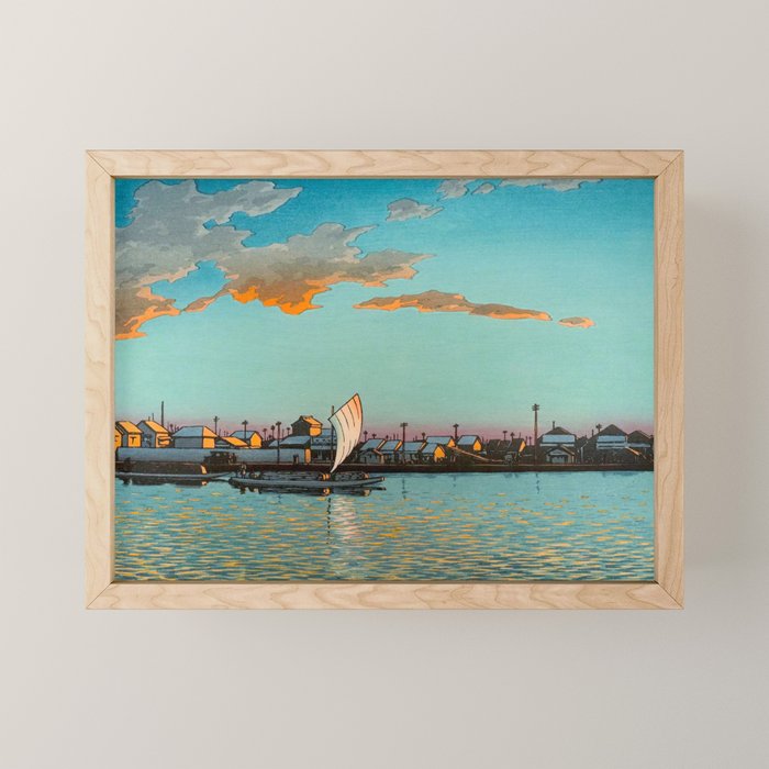 Hasui Hama-cho Riverbank Japanese Woodblock Print Mini Art Print Gallery Image 1