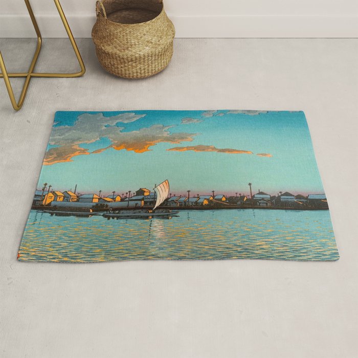 Hasui Hama-cho Riverbank Japanese Woodblock Print Rug Gallery Image 1