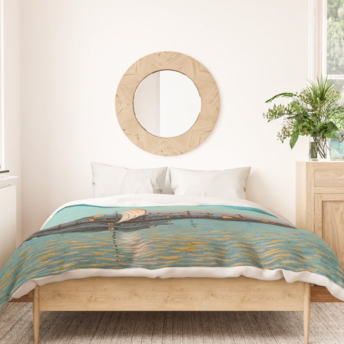 Hasui Hama-cho Riverbank Japanese Woodblock Print Duvet Cover Gallery Image 3