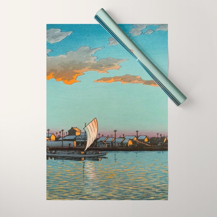 Hasui Hama-cho Riverbank Japanese Woodblock Print Wrapping Paper Gallery Image 1