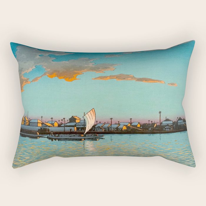 Hasui Hama-cho Riverbank Japanese Woodblock Print Rectangular Pillow Gallery Image 1