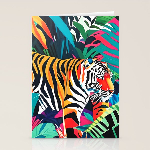 The Tigress, Fearless Wild Animal Tropical Jungle, Multicolor Cat Confidence Peaceful Calm Bohemian Eclectic Stationery Card Gallery Image 2