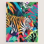 The Tigress, Fearless Wild Animal Tropical Jungle, Multicolor Cat Confidence Peaceful Calm Bohemian Eclectic Jigsaw Puzzle Gallery Image 1