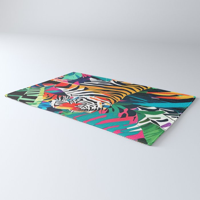 The Tigress, Fearless Wild Animal Tropical Jungle, Multicolor Cat Confidence Peaceful Calm Bohemian Eclectic Rug Gallery Image 3