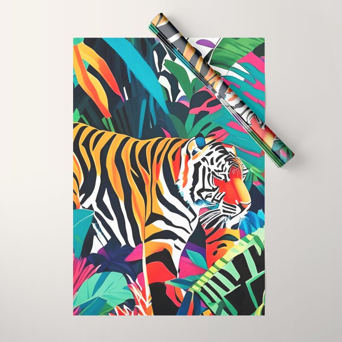 The Tigress, Fearless Wild Animal Tropical Jungle, Multicolor Cat Confidence Peaceful Calm Bohemian Eclectic Wrapping Paper Gallery Image 1