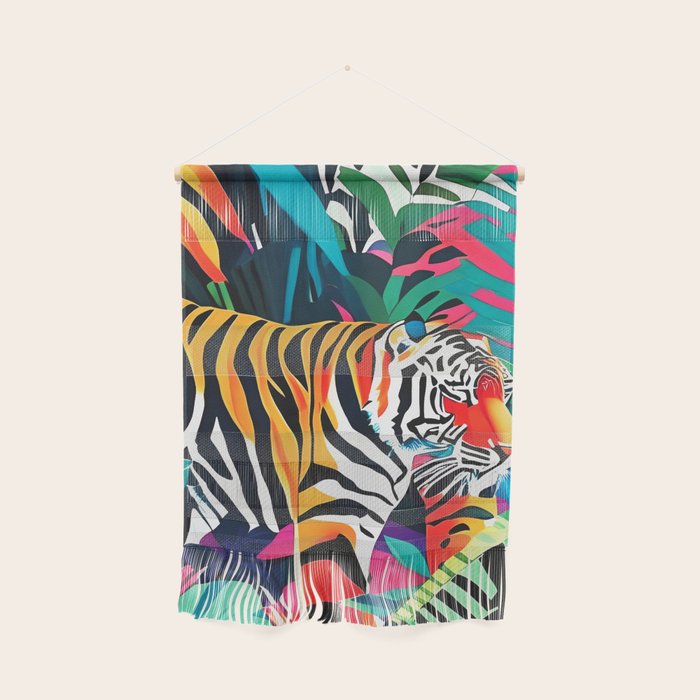 The Tigress, Fearless Wild Animal Tropical Jungle, Multicolor Cat Confidence Peaceful Calm Bohemian Eclectic Wall Hanging Gallery Image 1