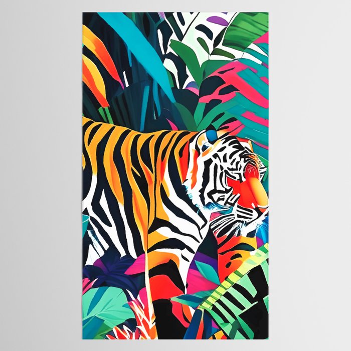 The Tigress, Fearless Wild Animal Tropical Jungle, Multicolor Cat Confidence Peaceful Calm Bohemian Eclectic Tablecloth Gallery Image 2
