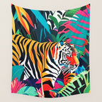 The Tigress, Fearless Wild Animal Tropical Jungle, Multicolor Cat Confidence Peaceful Calm Bohemian Eclectic Wall Tapestry Gallery Image 4