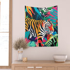 The Tigress, Fearless Wild Animal Tropical Jungle, Multicolor Cat Confidence Peaceful Calm Bohemian Eclectic Wall Tapestry Gallery Image 2