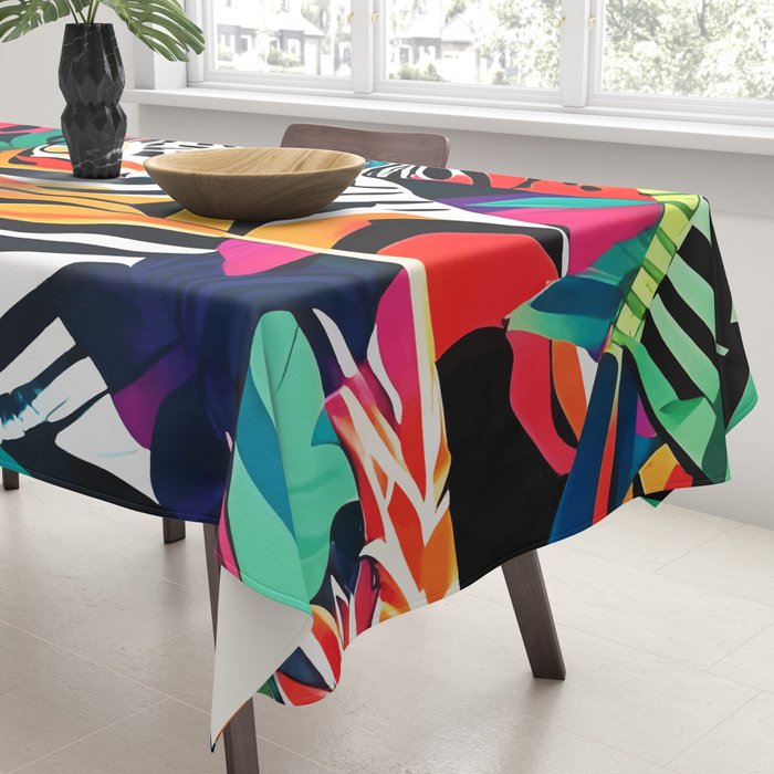 The Tigress, Fearless Wild Animal Tropical Jungle, Multicolor Cat Confidence Peaceful Calm Bohemian Eclectic Tablecloth Gallery Image 3